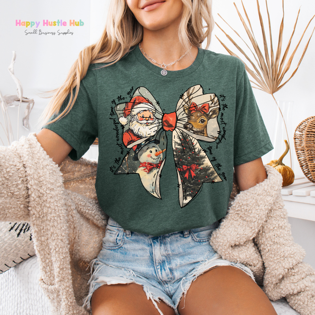 Festive Bow "It's the Most Wonderful Time Of The Year" DTF Transfer