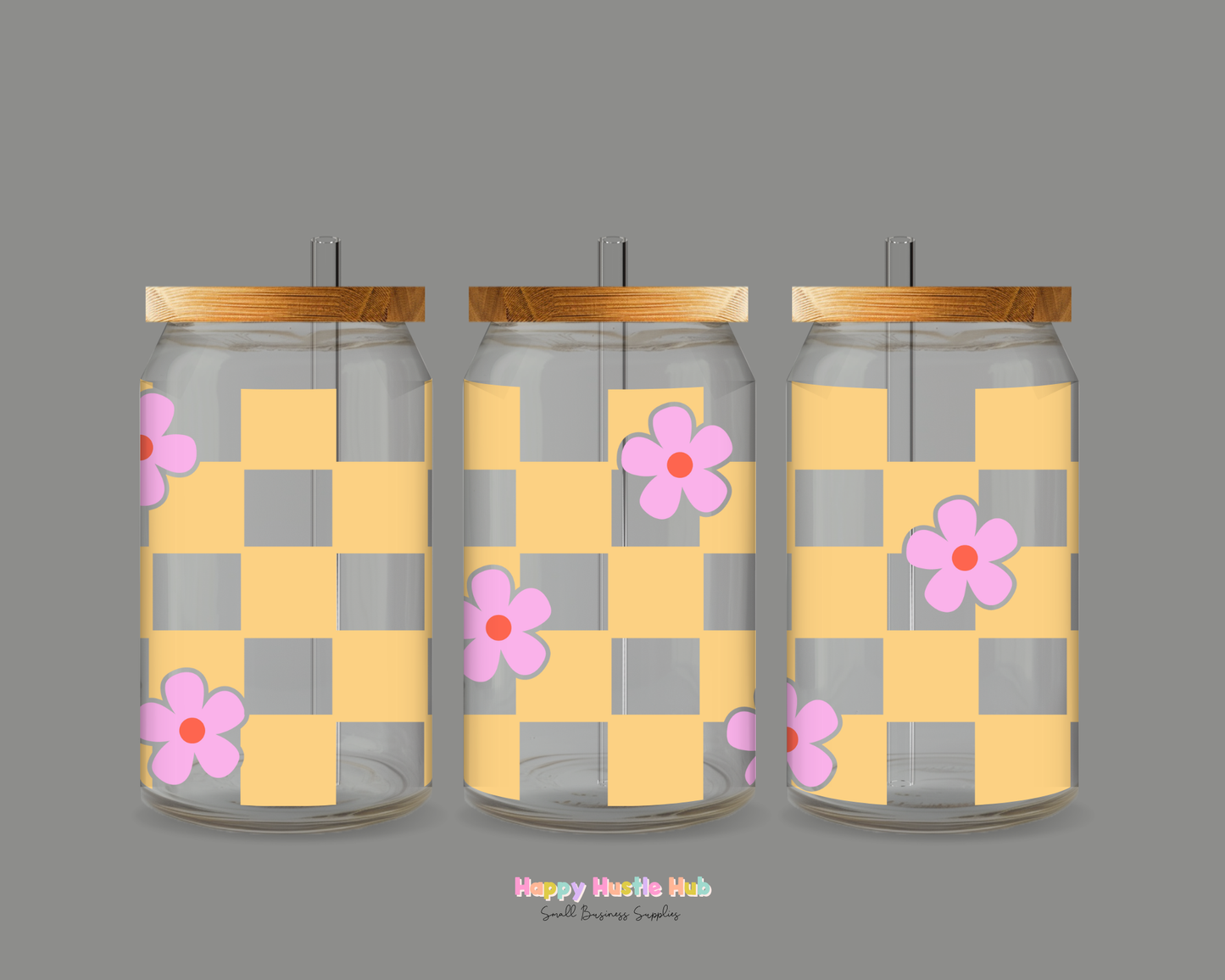 Flowery Checkered Days UV DTF Cup Wrap