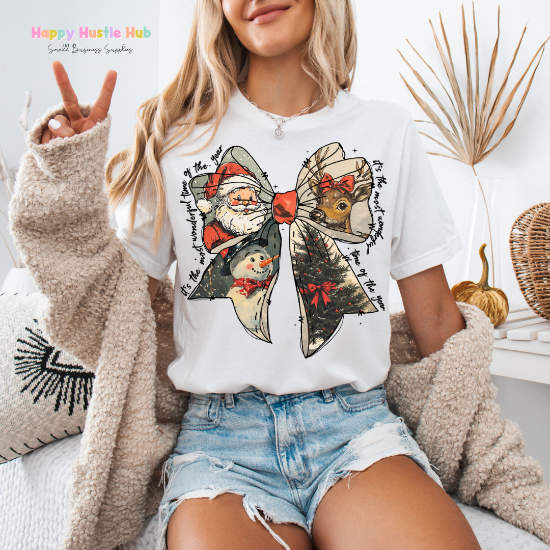 Festive Bow "It's the Most Wonderful Time Of The Year" DTF Transfer