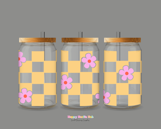 Flowery Checkered  Days UV DTF Cup Wrap