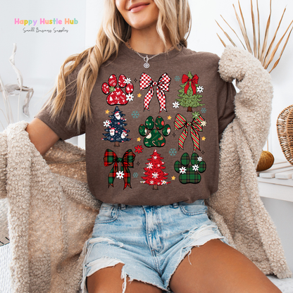 Festive Paw Prints & Bows DTF Transfer