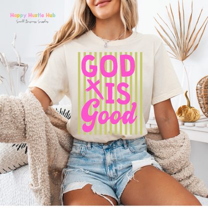 God Is Good Striped DTF Transfer