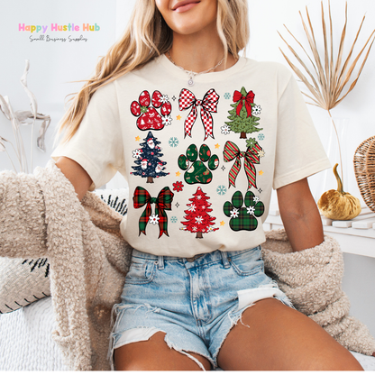 Festive Paw Prints & Bows DTF Transfer