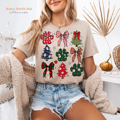 Festive Paw Prints & Bows DTF Transfer