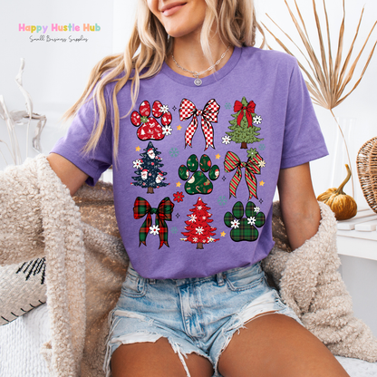 Festive Paw Prints & Bows DTF Transfer