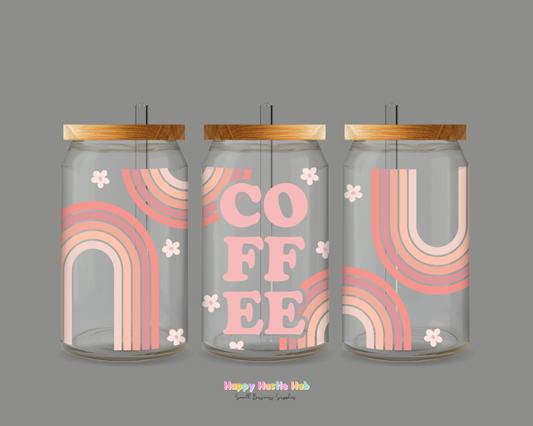 Pink Retro Coffee Rainbow UV DTF Cup Wrap