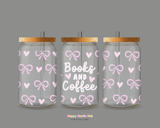 Books and Coffee UV DTF Cup Wrap (Pink Bows)